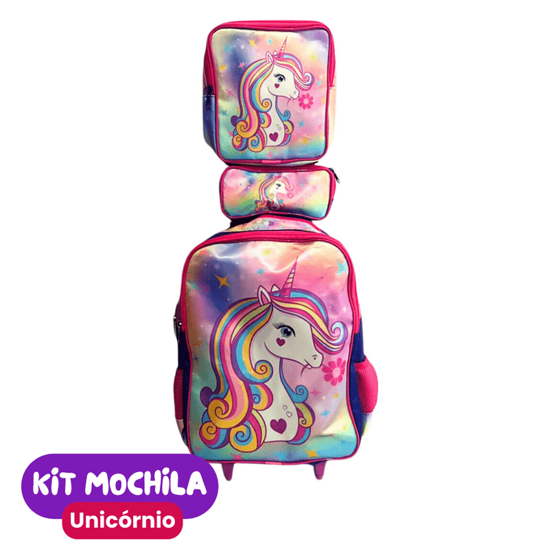 Mochila de Rodinhas Infantil com Estojo + Lancheira [KIT COMPLETO]