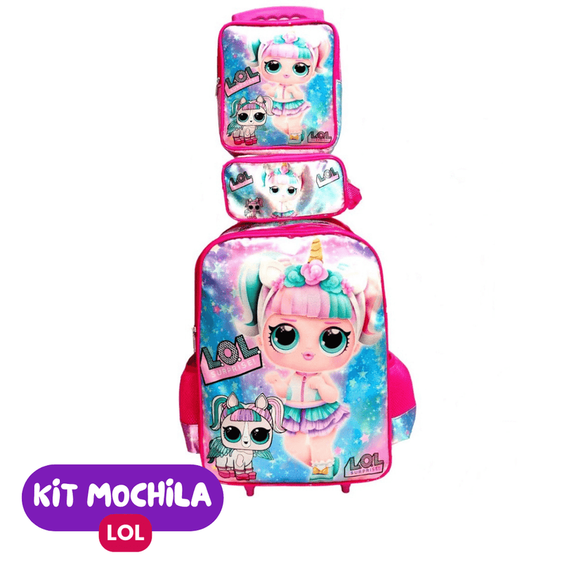 Mochila de Rodinhas Infantil com Estojo + Lancheira [KIT COMPLETO]