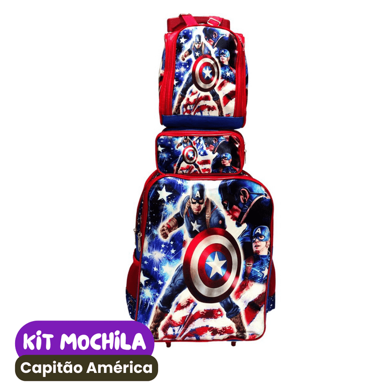 Mochila de Rodinhas Infantil com Estojo + Lancheira [KIT COMPLETO]