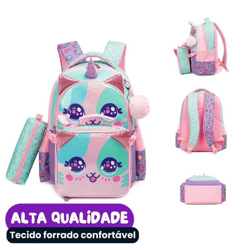 Mochila Infantil Escolar com Estojo + Bolsa Lancheira [KIT COMPLETO]