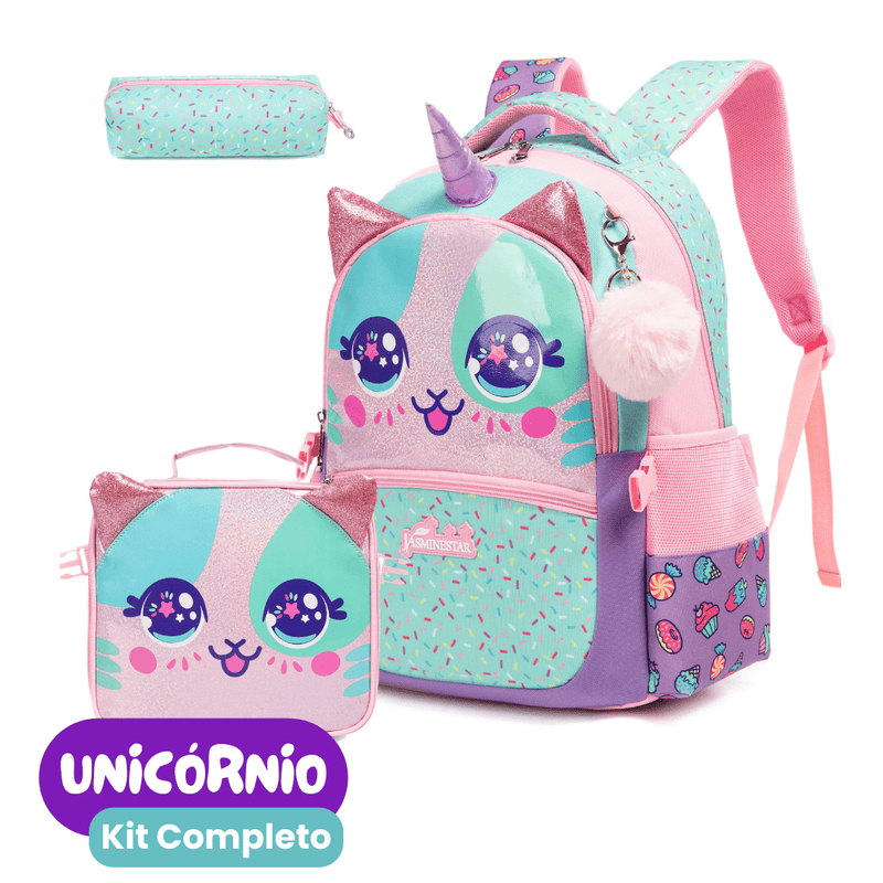 Mochila Infantil Escolar com Estojo + Bolsa Lancheira [KIT COMPLETO]